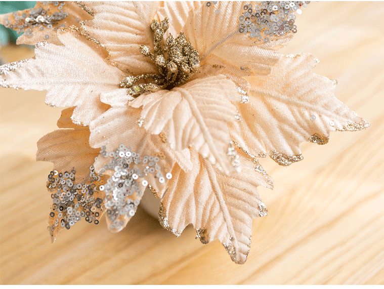 Sequinned Flannelette handmade Christmas flower gold silver Grey Powder white Imitation Christmas Tree Decorated Flowers Sequinned Flannelette handmade Christmas flower gold silver Grey Powder white Imitation Christmas Tree Decorated Flowers