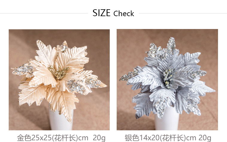 Sequinned Flannelette handmade Christmas flower gold silver Grey Powder white Imitation Christmas Tree Decorated Flowers Sequinned Flannelette handmade Christmas flower gold silver Grey Powder white Imitation Christmas Tree Decorated Flowers