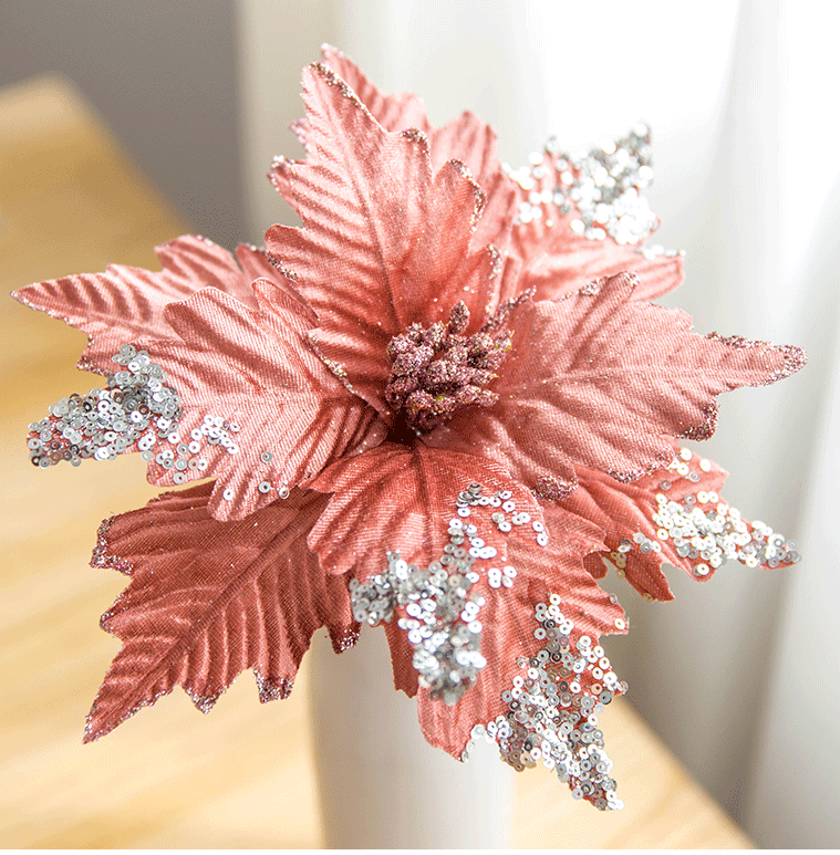 Sequinned Flannelette handmade Christmas flower gold silver Grey Powder white Imitation Christmas Tree Decorated Flowers Sequinned Flannelette handmade Christmas flower gold silver Grey Powder white Imitation Christmas Tree Decorated Flowers