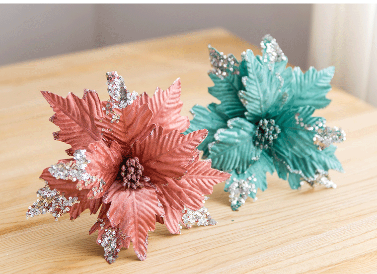 Sequinned Flannelette handmade Christmas flower gold silver Grey Powder white Imitation Christmas Tree Decorated Flowers Sequinned Flannelette handmade Christmas flower gold silver Grey Powder white Imitation Christmas Tree Decorated Flowers