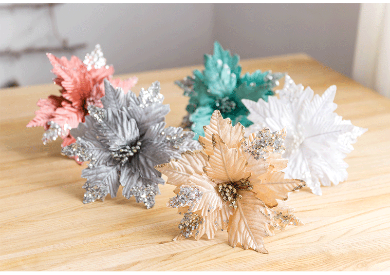 Sequinned Flannelette handmade Christmas flower gold silver Grey Powder white Imitation Christmas Tree Decorated Flowers Sequinned Flannelette handmade Christmas flower gold silver Grey Powder white Imitation Christmas Tree Decorated Flowers