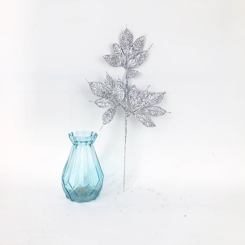 Plastic Flowers Artificial Flower Gold Powder Leaf Magic Color Series Christmas Flower Holiday Party Living Room Decoration Flower Branch Decorative Leaves