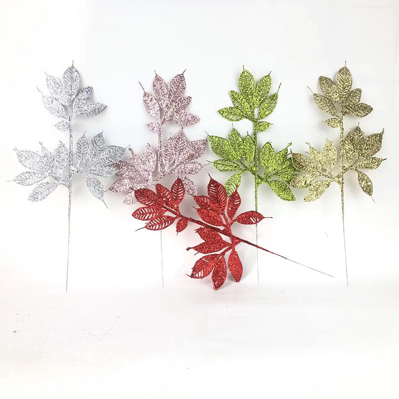 Plastic Flowers Artificial Flower Gold Powder Leaf Magic Color Series Christmas Flower Holiday Party Living Room Decoration Flower Branch Decorative Leaves Plastic Flowers Artificial Flower Gold Powder Leaf Magic Color Series Christmas Flower Holiday Party Living Room Decoration Flower Branch Decorative Leaves