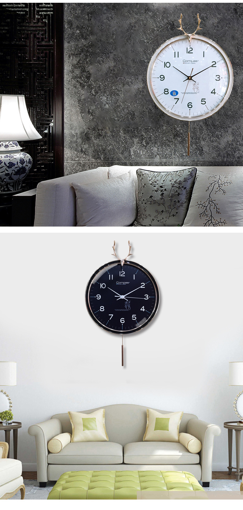 Nordic Simple Deer Head Wall Clock Living Room Home Creative Clocks Modern Fashion Mute Quartz Clock Personalized Wall Watch