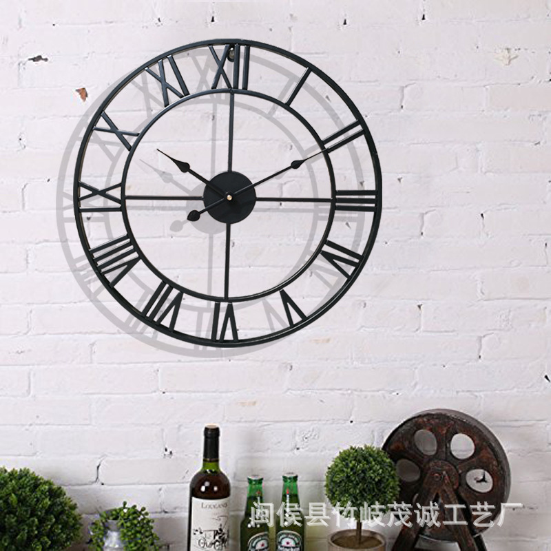 Amazon Hot Sale Alarm Clock Living Room European Simple Clock Retro Clock Decoration Wall Clocks Cross-Border round Wall Clock