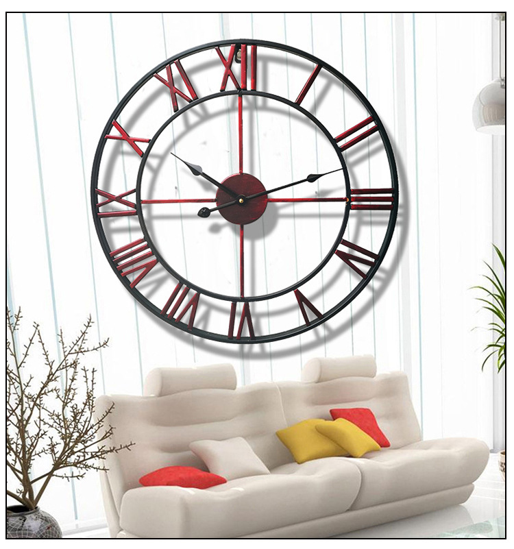 Amazon Hot Sale Alarm Clock Living Room European Simple Clock Retro Clock Decoration Wall Clocks Cross-Border round Wall Clock