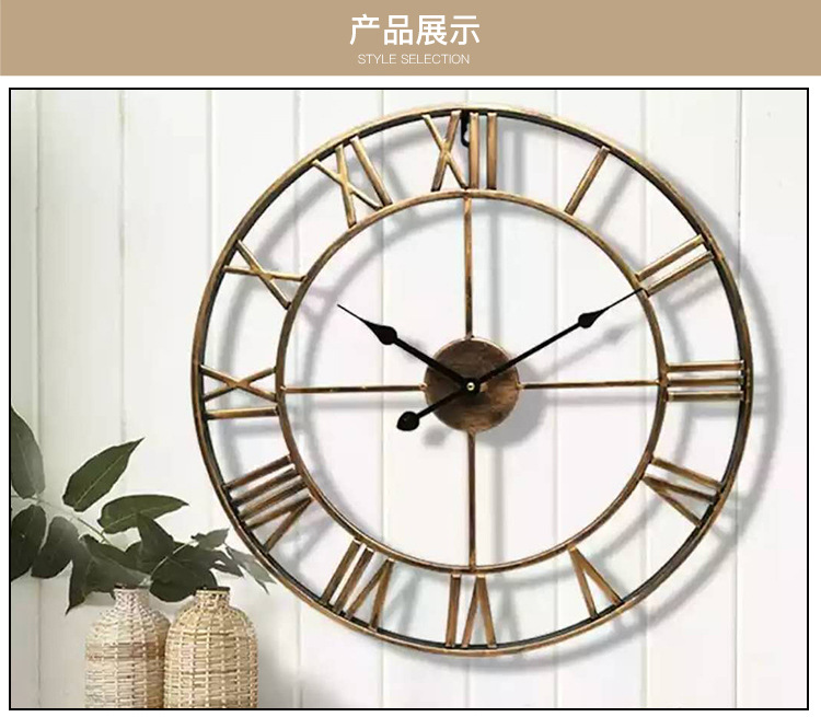 Amazon Hot Sale Alarm Clock Living Room European Simple Clock Retro Clock Decoration Wall Clocks Cross-Border round Wall Clock