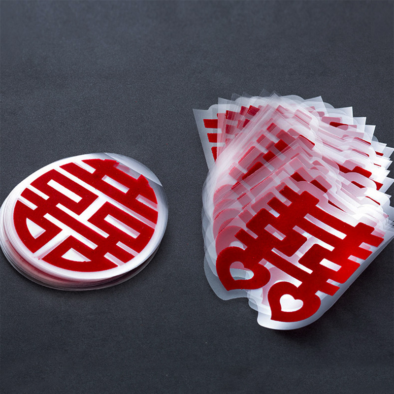 Square round Flocking Stairs Xi Furniture Dowry Mini Chinese Character Xi Electrostatic Sticker Wedding Room Decoration Guide Wedding Stickers