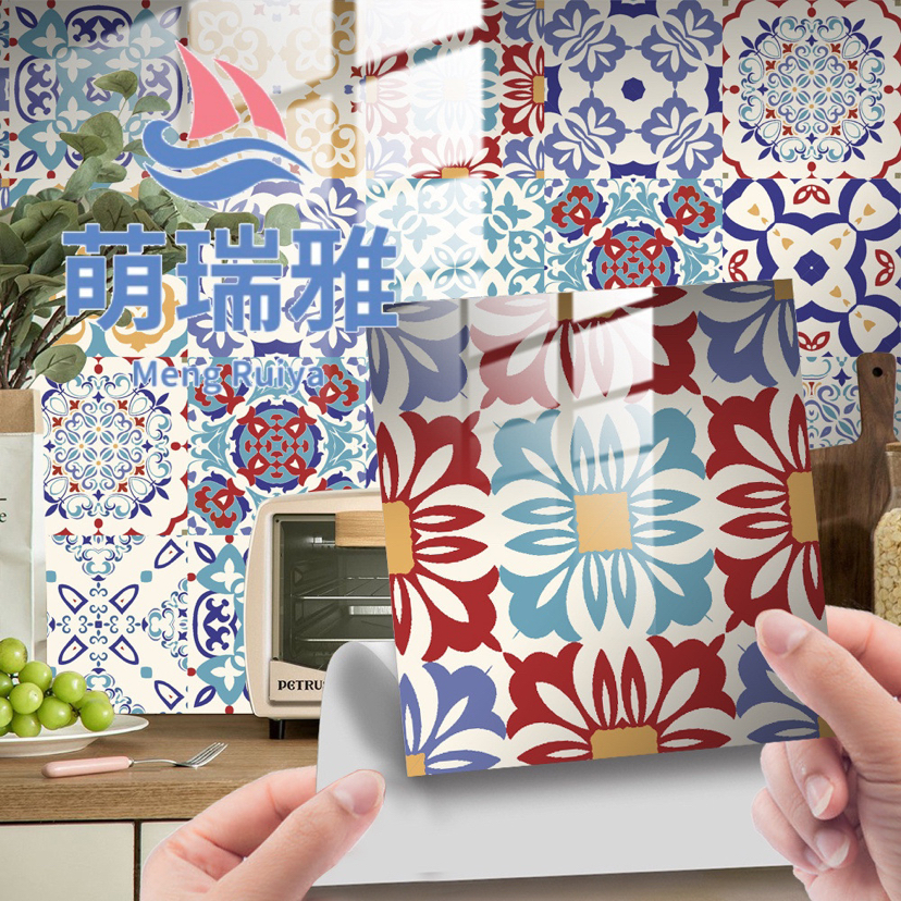 Tile Sticker Retro Datura Flowers Home Decoration Self-Adhesive Waterproof DIY Wall Stickers 24 Pieces