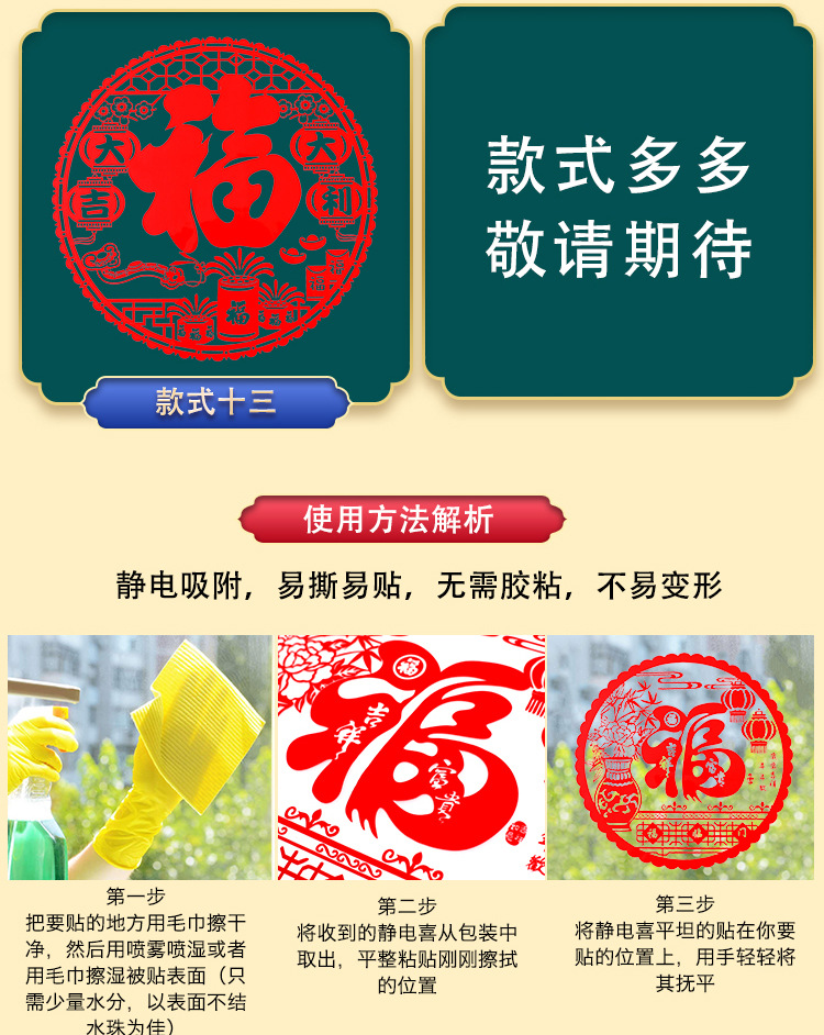 2021new No. 304050 Fortune Sticker Spring Festival PVC Paper-Cut for Window Decoration Static Sticker Housewarming Glass Doors and Windows Paper-Cut Blessing