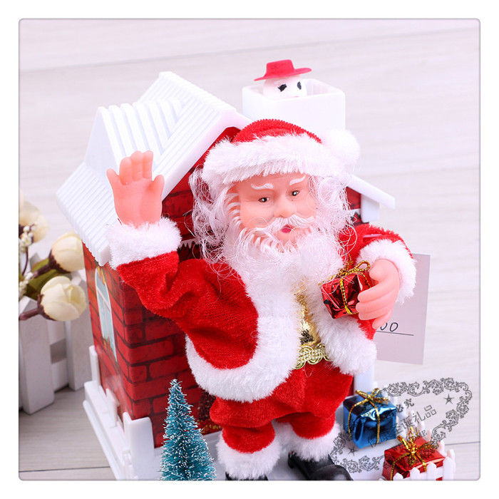 Christmas snow house electric music Santa Claus scene decorating the decorative tabletop presents