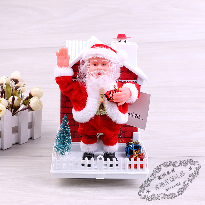 Christmas snow house electric music Santa Claus scene decorating the decorative tabletop presents