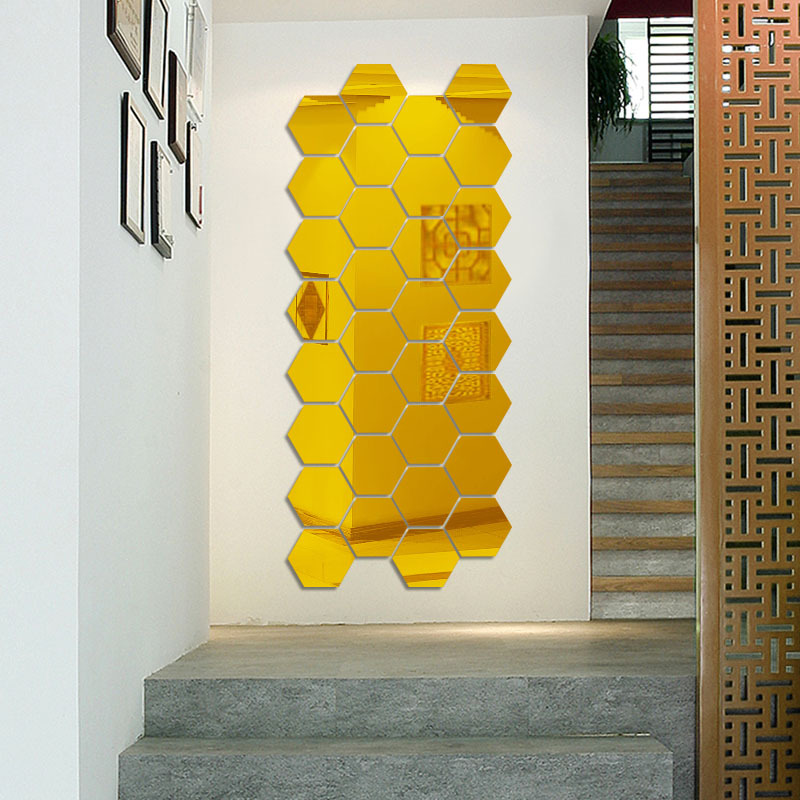 Factory Acrylic Mirror Stereo Wall Sticker Living Room Entrance Aisle Stairs Special Decoration Mirror Sticker Hexagonal Corner
