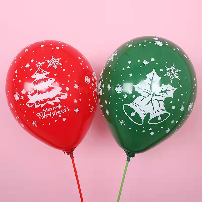 Christmas Balloon Decoration 10-Inch Rubber Balloons Dark Green Red Christmas Tree Holiday Balloon Push Small Gift