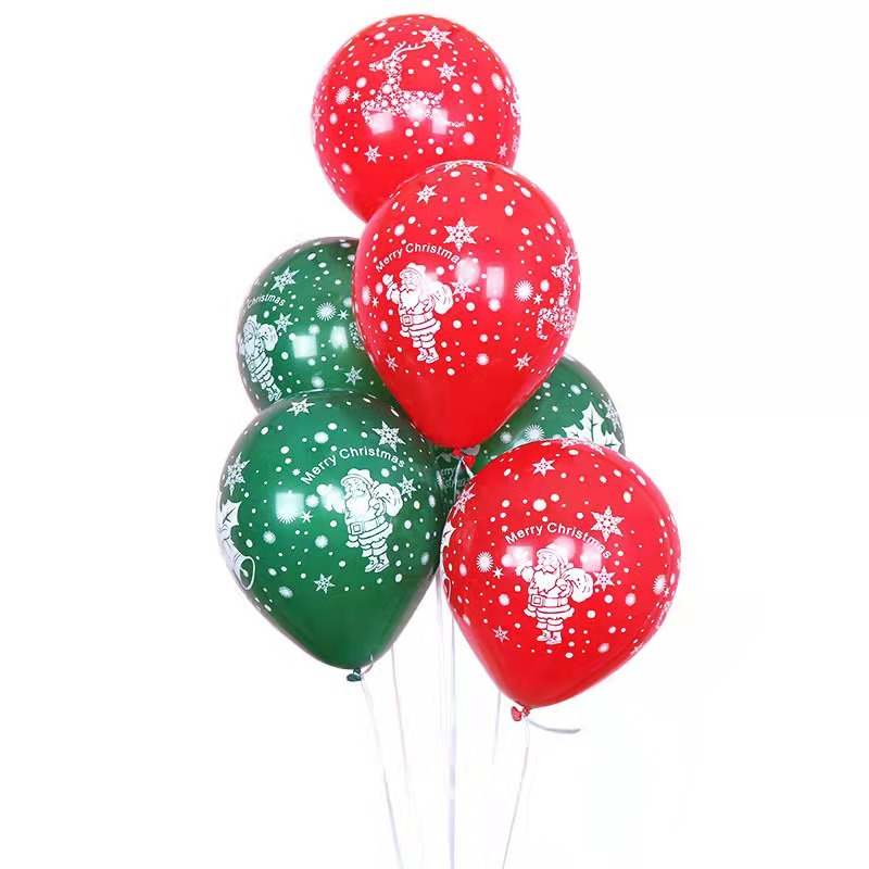 Christmas Balloon Decoration 10-Inch Rubber Balloons Dark Green Red Christmas Tree Holiday Balloon Push Small Gift