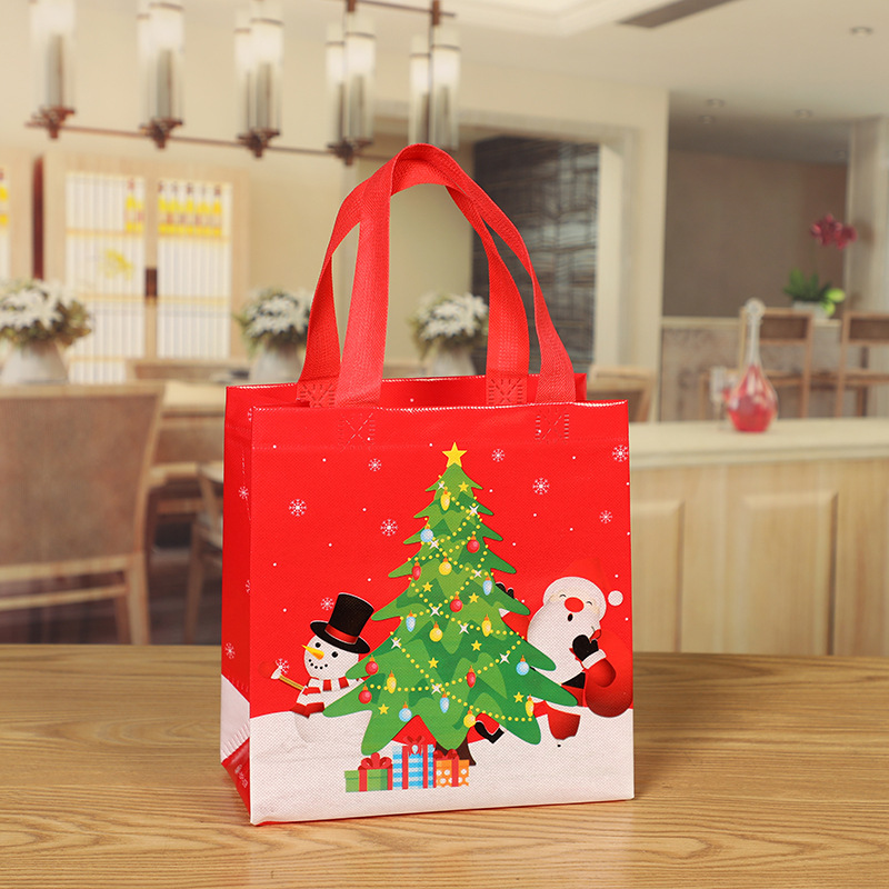 Foreign Trade Wholesale Non-Woven Small Christmas Style Printing Gift Packaging Bag Non-Woven Color Printing Three-Dimensional Handbag New