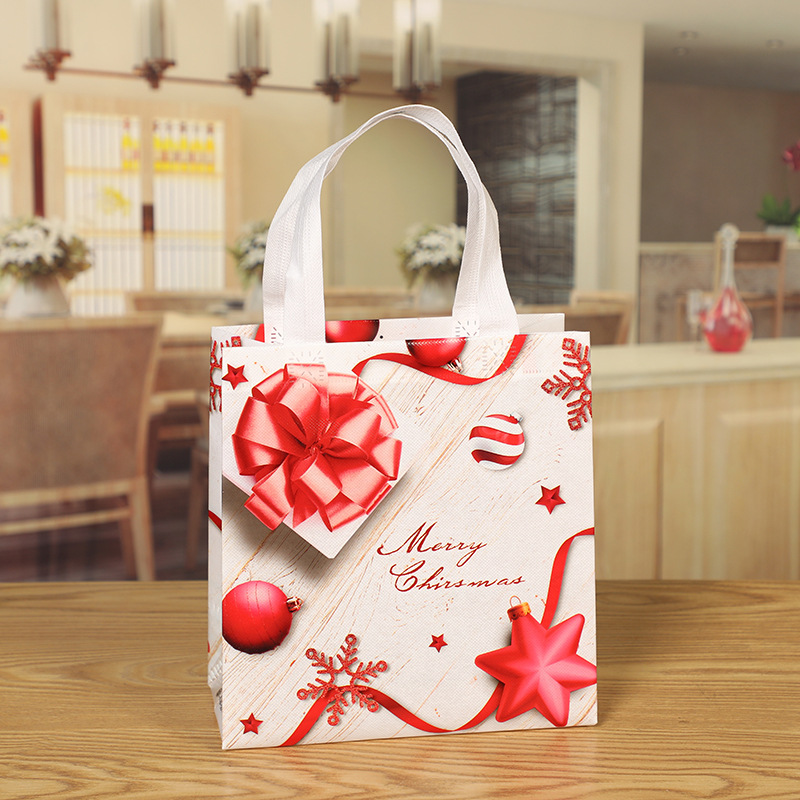 Foreign Trade Wholesale Non-Woven Small Christmas Style Printing Gift Packaging Bag Non-Woven Color Printing Three-Dimensional Handbag New