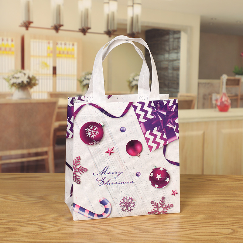 Foreign Trade Wholesale Non-Woven Small Christmas Style Printing Gift Packaging Bag Non-Woven Color Printing Three-Dimensional Handbag New