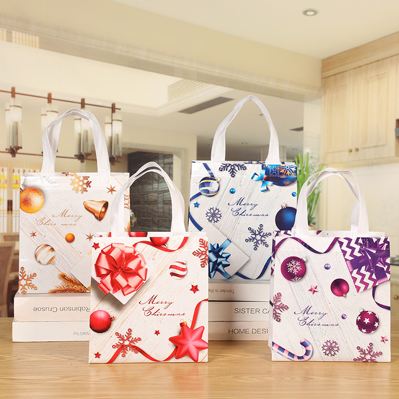 Foreign Trade Wholesale Non-Woven Small Christmas Style Printing Gift Packaging Bag Non-Woven Color Printing Three-Dimensional Handbag New