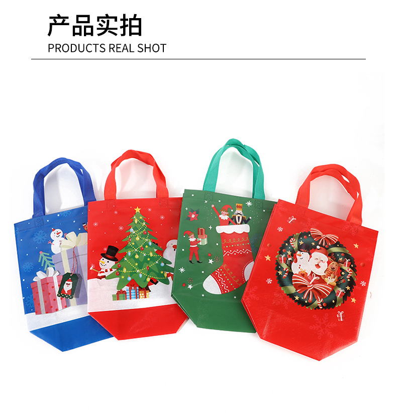 Foreign Trade Wholesale Non-Woven Small Christmas Style Printing Gift Packaging Bag Non-Woven Color Printing Three-Dimensional Handbag New