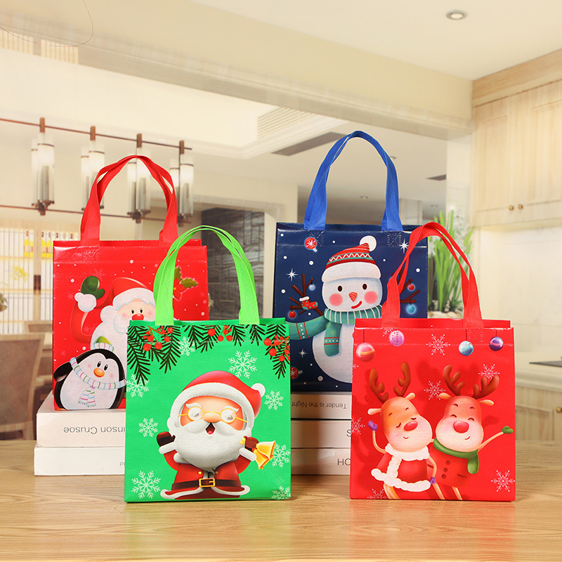 Foreign Trade Wholesale Non-Woven Small Christmas Style Printing Gift Packaging Bag Non-Woven Color Printing Three-Dimensional Handbag New