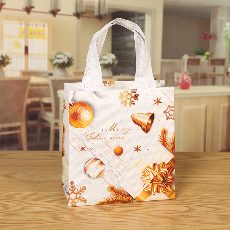 Foreign Trade Wholesale Non-Woven Small Christmas Style Printing Gift Packaging Bag Non-Woven Color Printing Three-Dimensional Handbag New