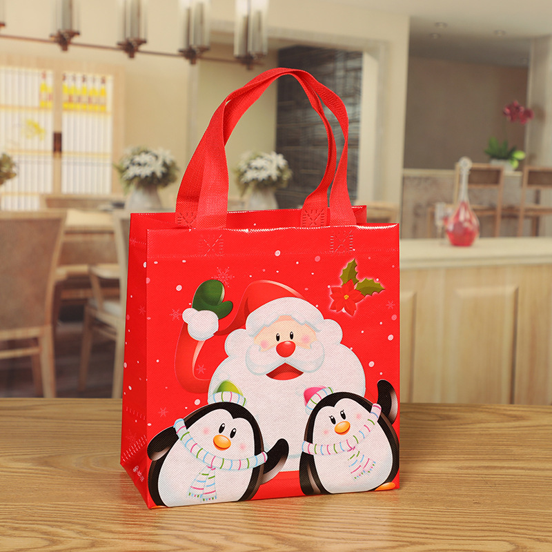 Foreign Trade Wholesale Non-Woven Small Christmas Style Printing Gift Packaging Bag Non-Woven Color Printing Three-Dimensional Handbag New