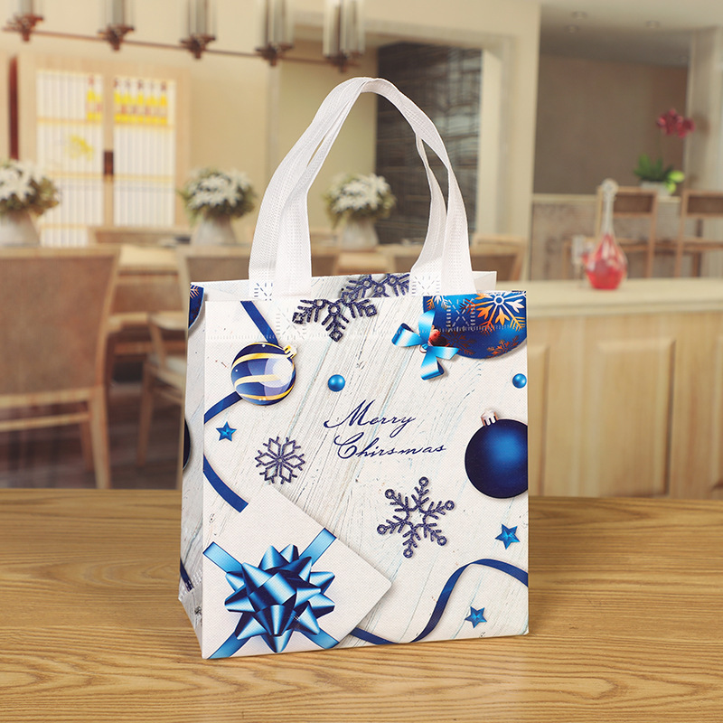 Foreign Trade Wholesale Non-Woven Small Christmas Style Printing Gift Packaging Bag Non-Woven Color Printing Three-Dimensional Handbag New