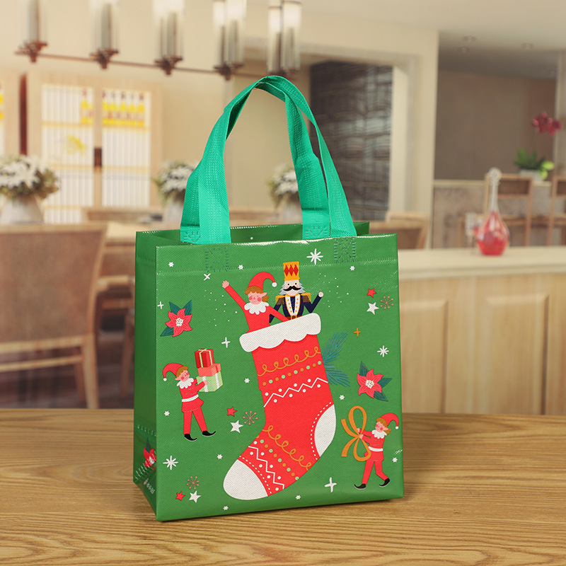 Foreign Trade Wholesale Non-Woven Small Christmas Style Printing Gift Packaging Bag Non-Woven Color Printing Three-Dimensional Handbag New
