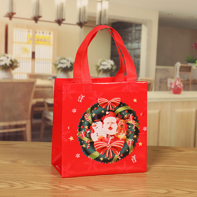 Foreign Trade Wholesale Non-Woven Small Christmas Style Printing Gift Packaging Bag Non-Woven Color Printing Three-Dimensional Handbag New