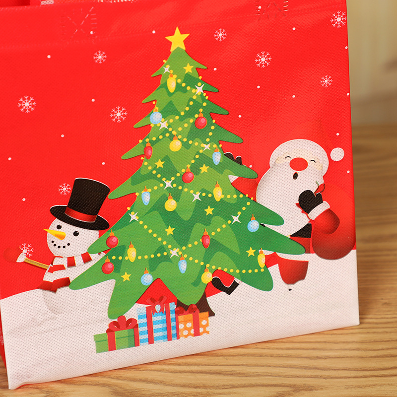 Foreign Trade Wholesale Non-Woven Small Christmas Style Printing Gift Packaging Bag Non-Woven Color Printing Three-Dimensional Handbag New