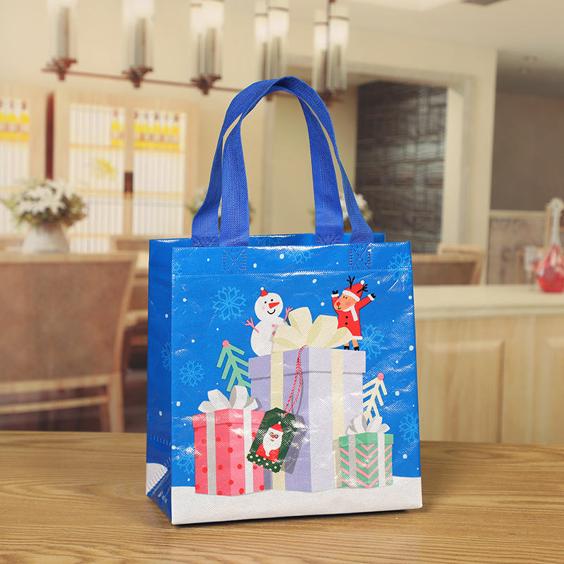 Foreign Trade Wholesale Non-Woven Small Christmas Style Printing Gift Packaging Bag Non-Woven Color Printing Three-Dimensional Handbag New