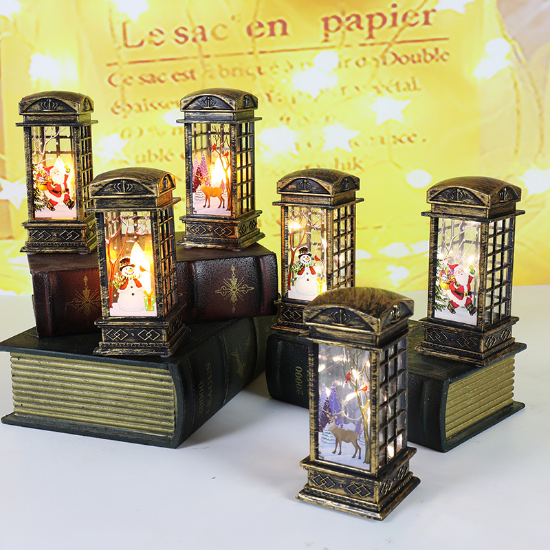 Cross-Border New Arrival Christmas Decorations Small Wind Light Retro Telephone Booth Small Night Lamp Creative Christmas Gift