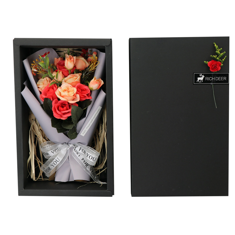 Rose Gift Box Fresh Valentine &#039;S Day Christmas Gift Artificial Flower Raw Silk Rose Bouquet Gift Box