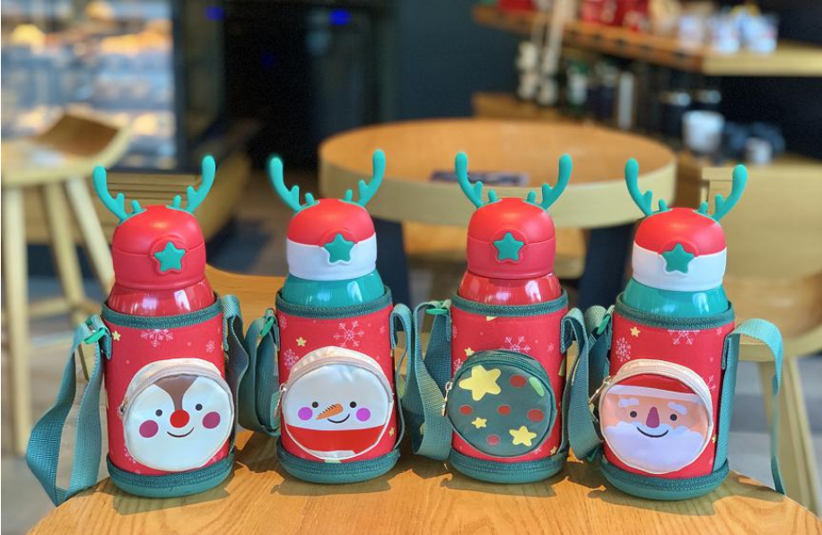 Christmas Children&#039;s Thermos Mug Large Capacity Antlers Baby Kindergarten Student Kettle Dual-Use Double Lid Straw Gift