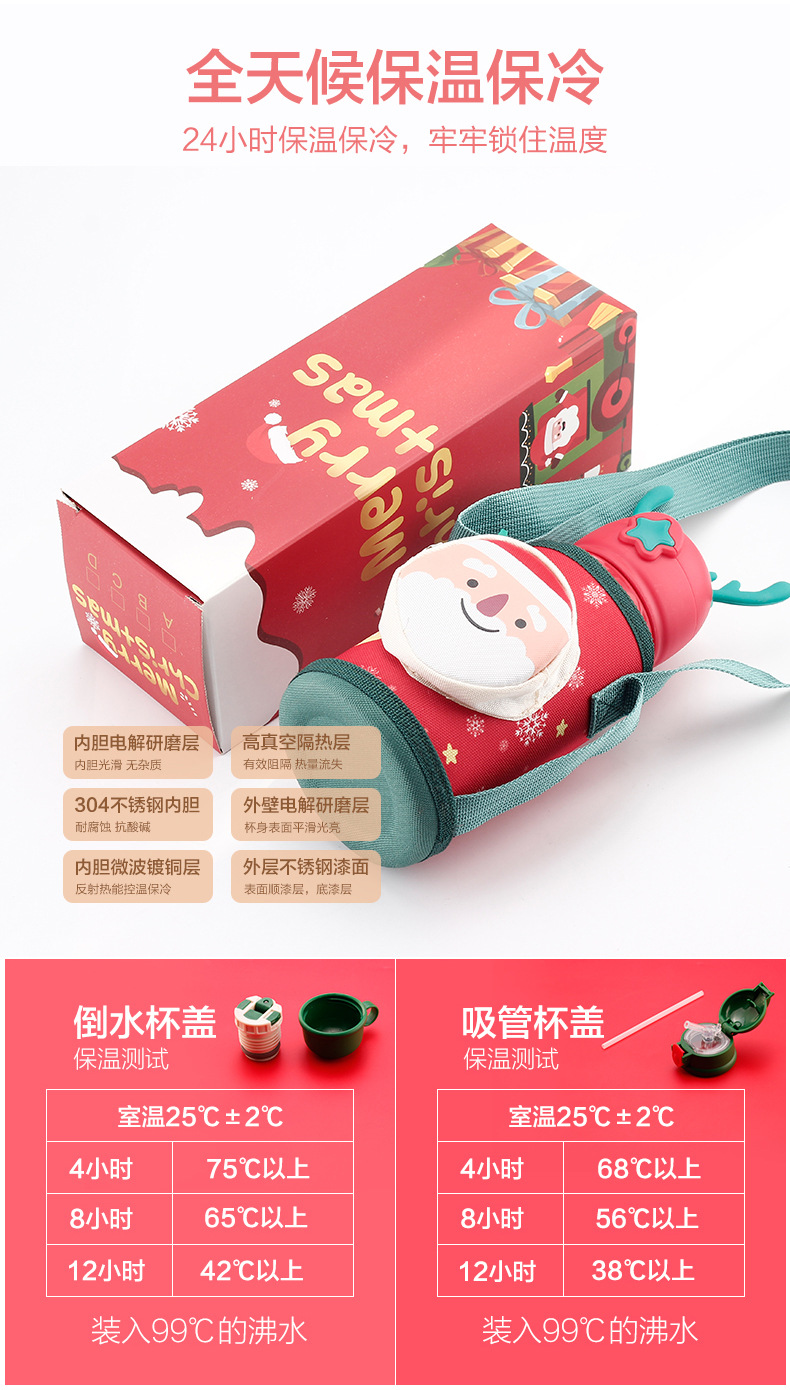 Christmas Children's Thermos Mug Large Capacity Antlers Baby Kindergarten Student Kettle Dual-Use Double Lid Straw Gift Christmas Children's Thermos Mug Large Capacity Antlers Baby Kindergarten Student Kettle Dual-Use Double Lid Straw Gift