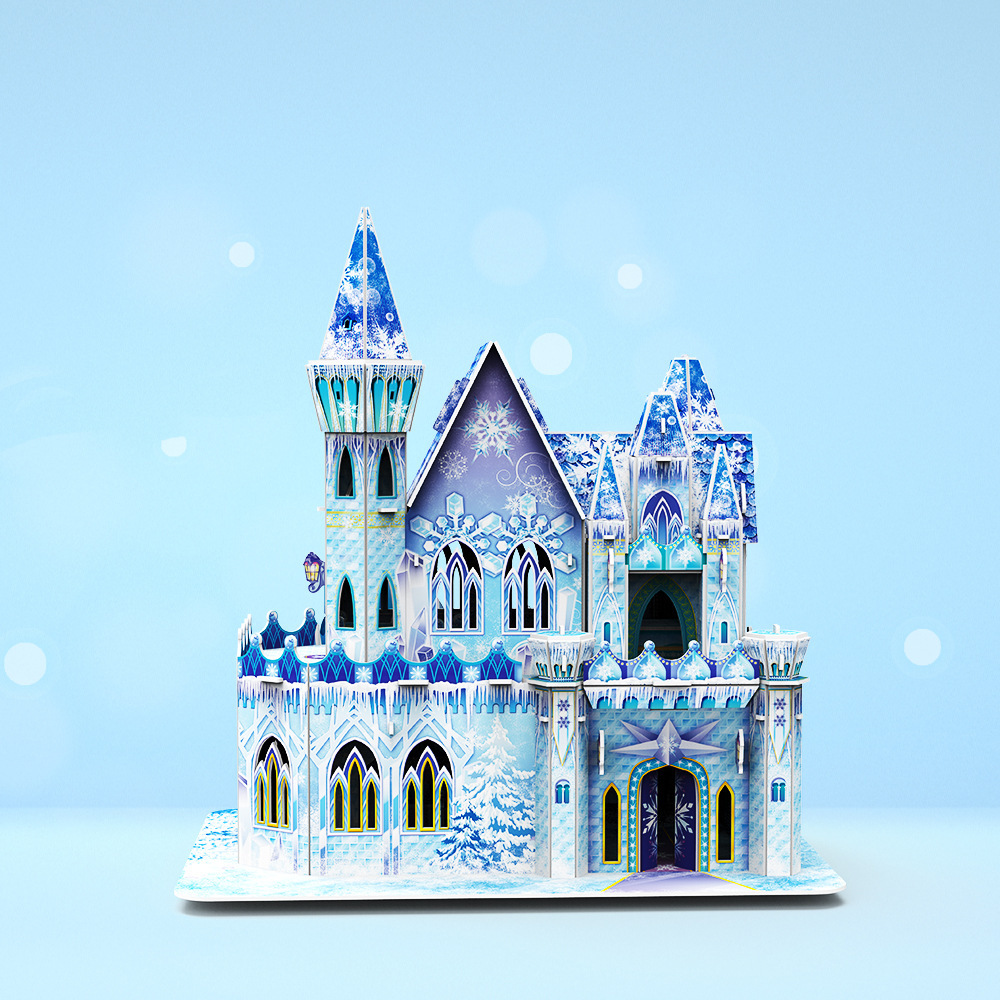 Cross-Border Hot Sale DIY 3D Puzzle Model Ice and Snow Castle Educational Building Blocks 3D Model Girl Christmas Gift Toy