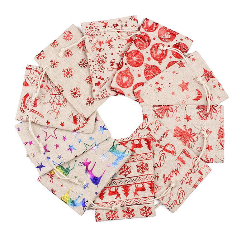 Spot Cotton and Linen Gilding Christmas Bag Gift Drawstring Set Countdown 24 Gifts Buggy Bag Wholesale