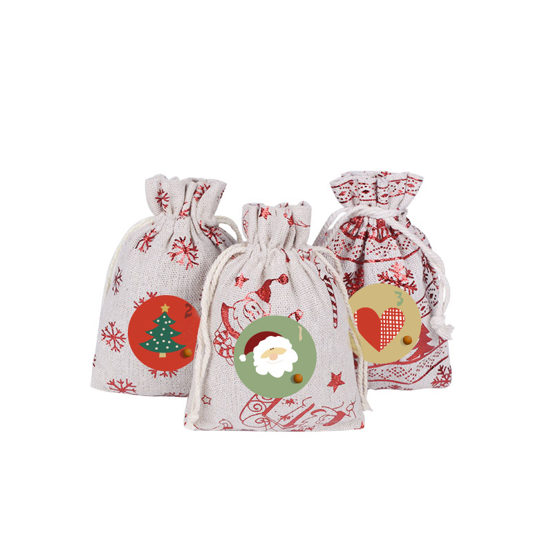 Spot Cotton and Linen Gilding Christmas Bag Gift Drawstring Set Countdown 24 Gifts Buggy Bag Wholesale