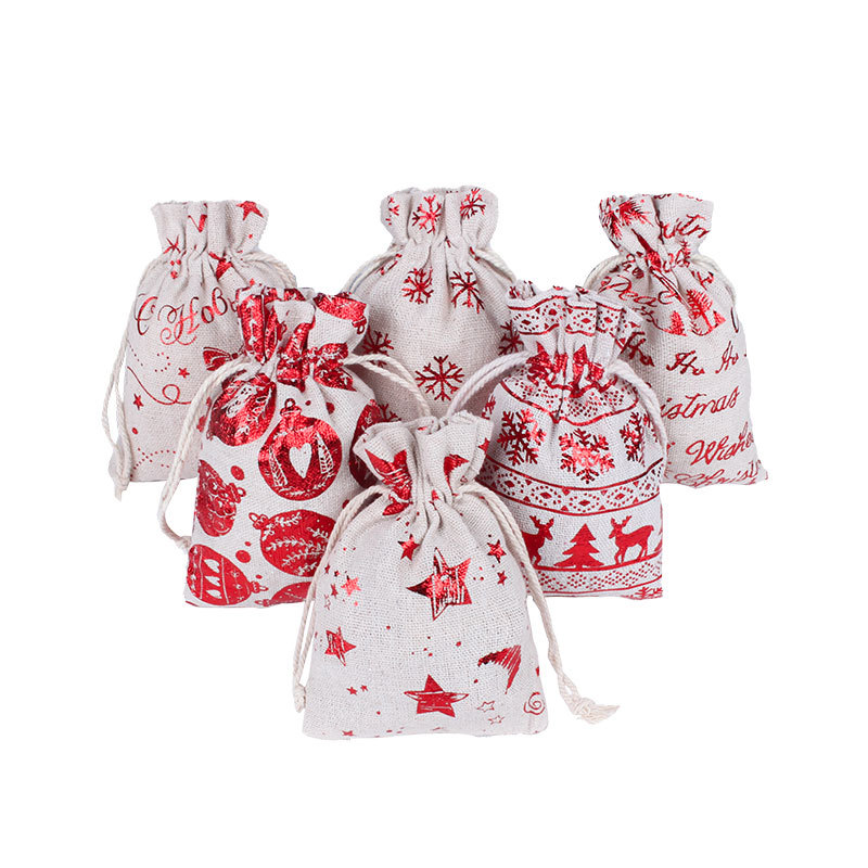 Spot Cotton and Linen Gilding Christmas Bag Gift Drawstring Set Countdown 24 Gifts Buggy Bag Wholesale
