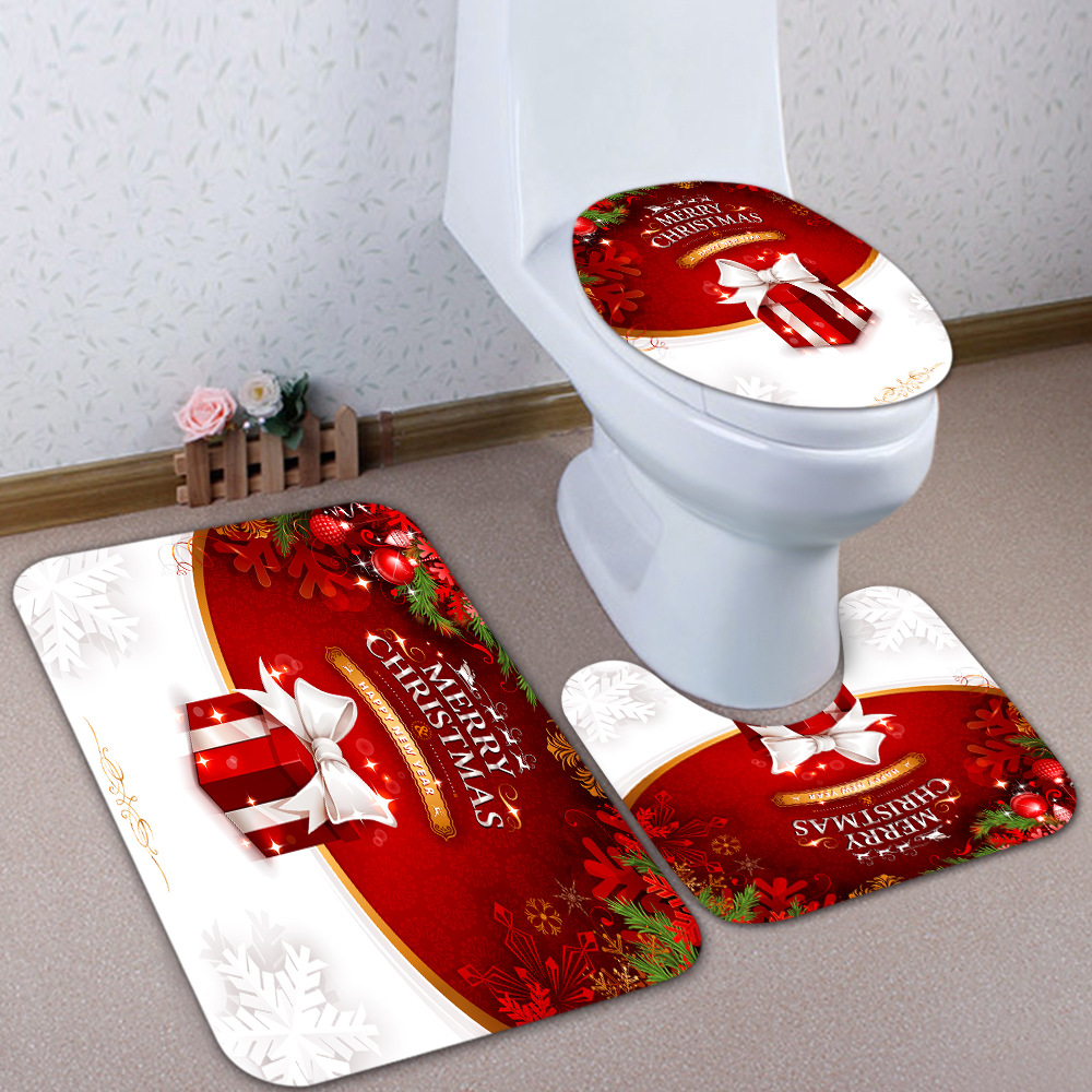 Amazon Hot Sale Christmas Gift Toilet Mat Three-Piece Foot Mat Customized Bathroom Non-Slip Mat Digital Printed Mat