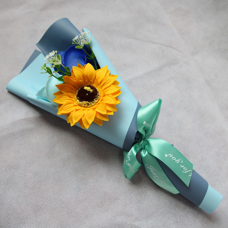 Factory Wholesale Creative Single Rose Sunflower Hand Holding Soap Bouquet Birthday Gift Christmas Graduation Season Activity