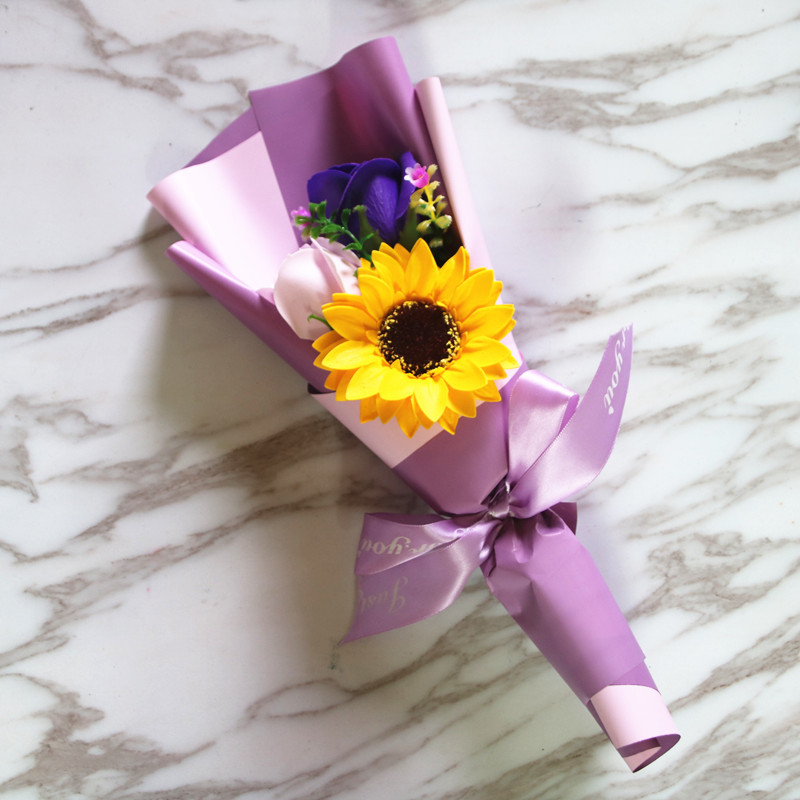 Factory Wholesale Creative Single Rose Sunflower Hand Holding Soap Bouquet Birthday Gift Christmas Graduation Season Activity