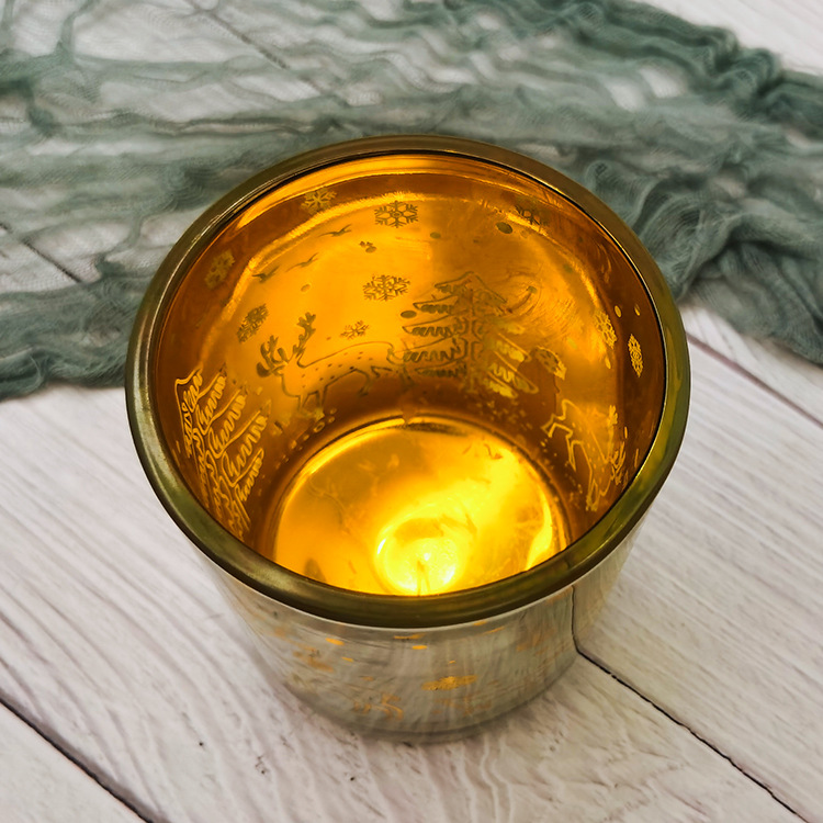 Factory Direct Sales Glass Candle Cup Electroplated Transparent Christmas Gift Aromatherapy Candlestick Home Decoration Glass