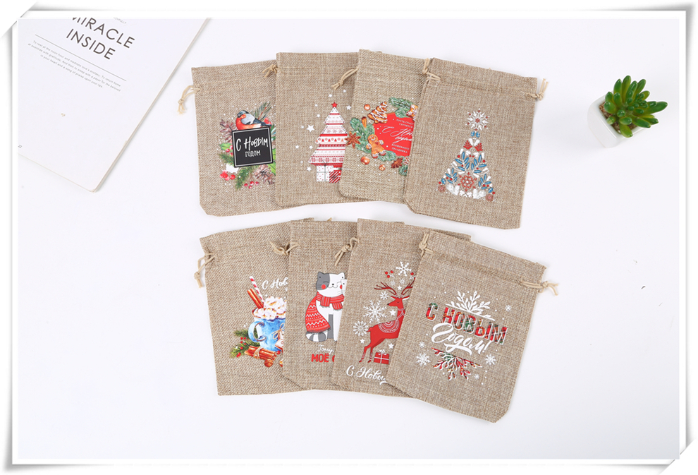 Factory Direct Sales Colorful Printing Pattern Decoration Drawstring Pull String Candy Small Gift Packaging Bag Christmas Gift Bag
