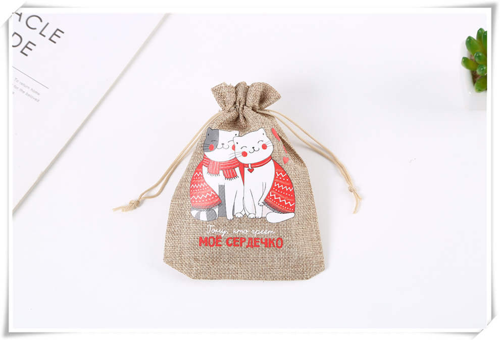 Factory Direct Sales Colorful Printing Pattern Decoration Drawstring Pull String Candy Small Gift Packaging Bag Christmas Gift Bag
