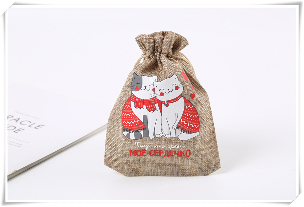 Factory Direct Sales Colorful Printing Pattern Decoration Drawstring Pull String Candy Small Gift Packaging Bag Christmas Gift Bag