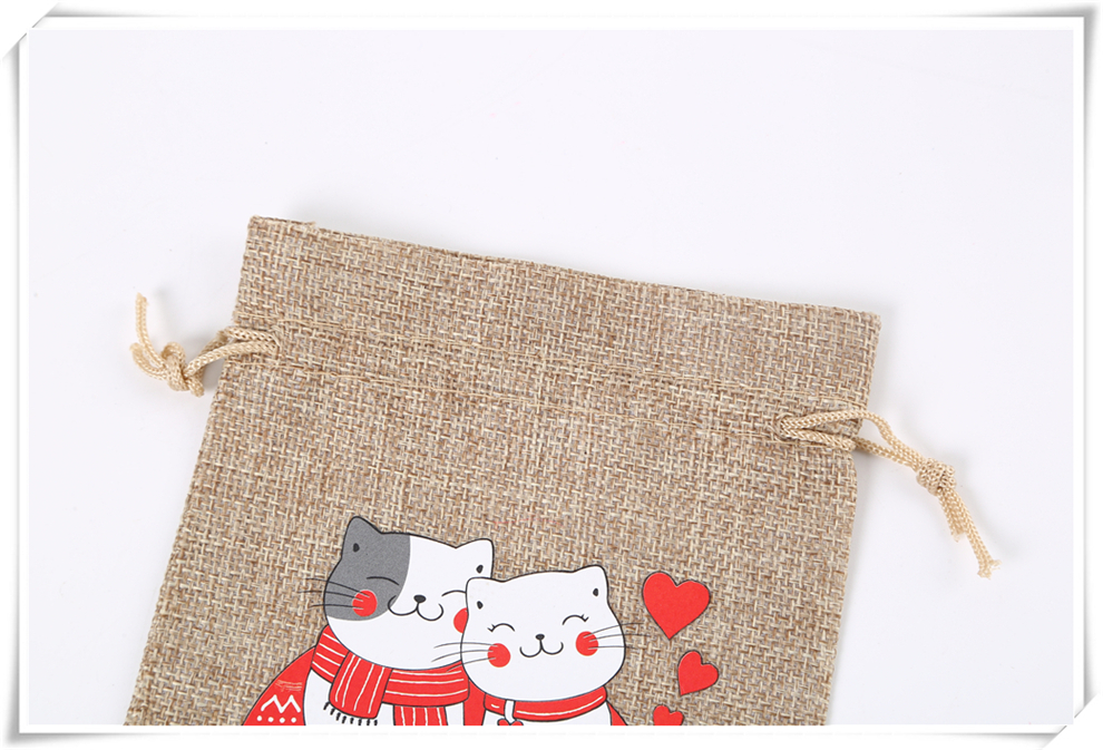 Factory Direct Sales Colorful Printing Pattern Decoration Drawstring Pull String Candy Small Gift Packaging Bag Christmas Gift Bag
