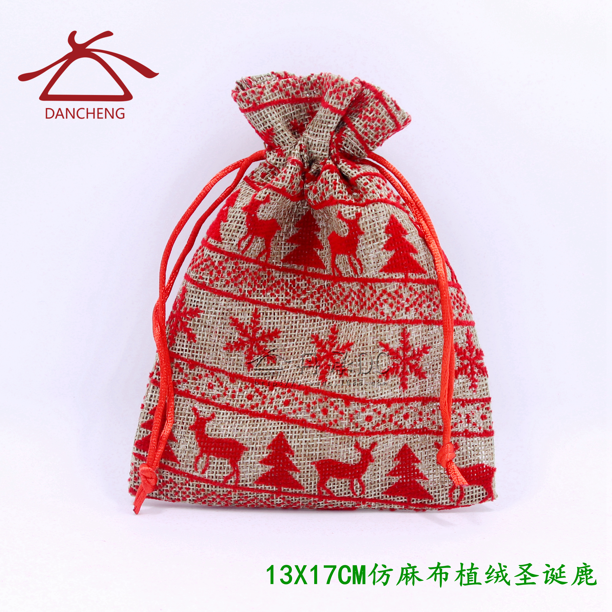 Christmas gift bag imitation linen flocking deer gift bag Christmas tree gift wrapping receiving bag