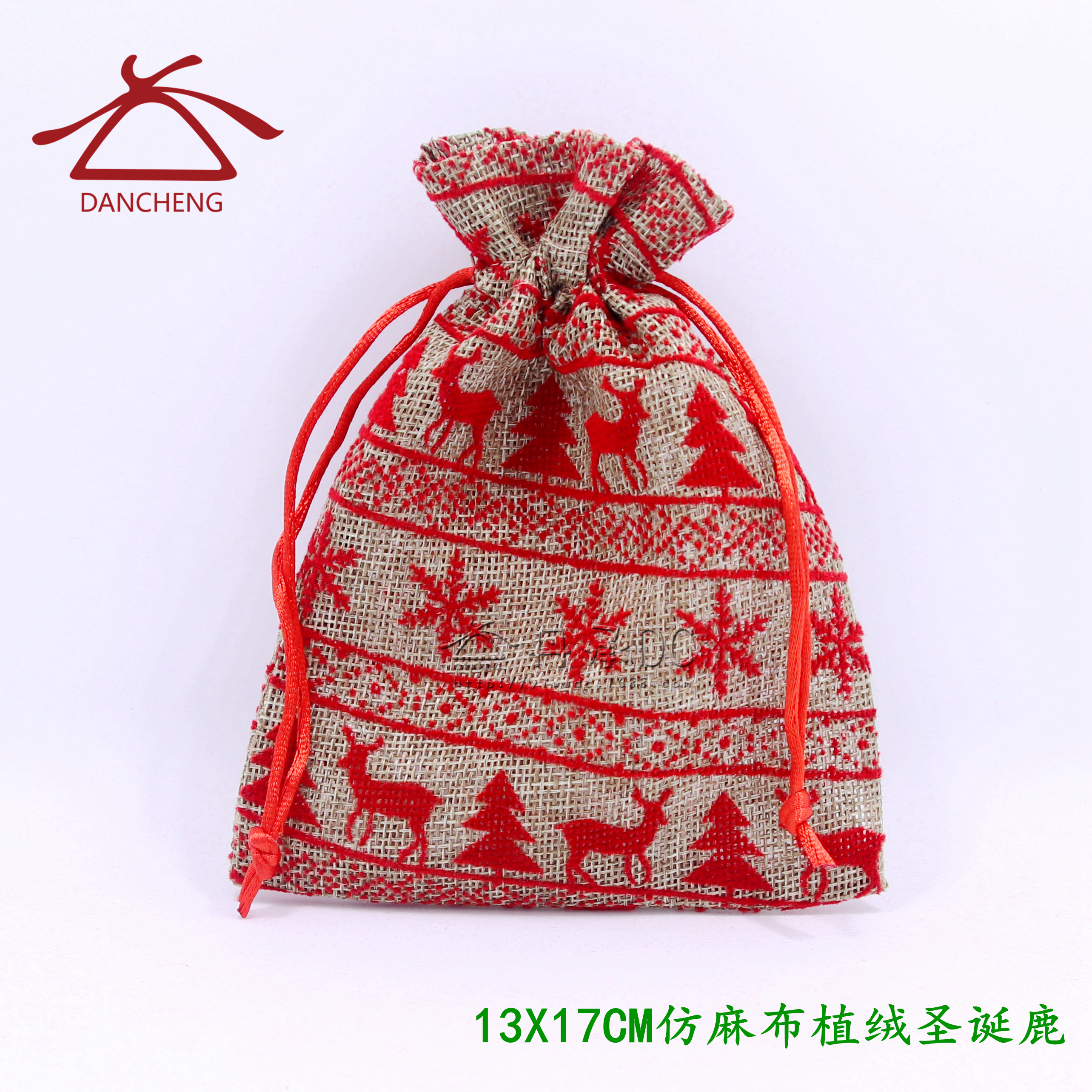 Christmas gift bag imitation linen flocking deer gift bag Christmas tree gift wrapping receiving bag